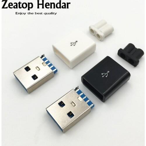 2Set DIY USB 3.0 A Male 4Pin Plug Welding Type Socket 3 in 1 Connector Soldering Adaptor White Black Two Hole