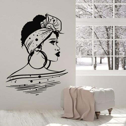 Bathroom African Woman Hairstyle Wall Stickers Beautiful Black Girl Vinyl Wall Decals Beauty Salon Bedroom Decoration