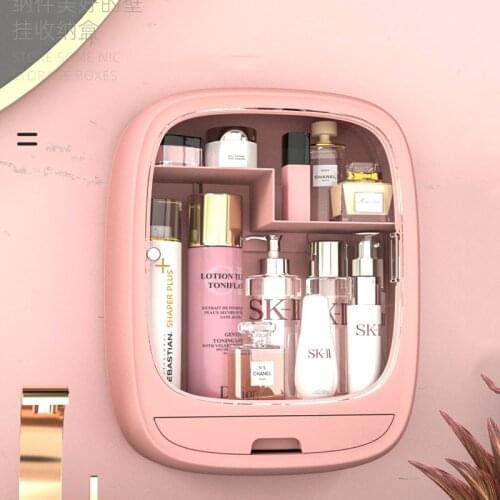 Bathroom Wall-Mounted Makeup Storage Box Perforation-Free Large-Capacity Jewelry Cosmetic Storage Box Skin Care Beauty Rack