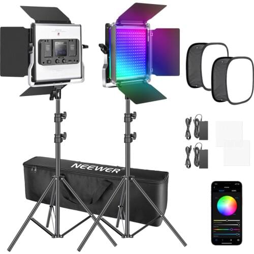 Neewer 2 Packs 480 RGB Led Light with APP Control, Photography Video Lighting Kit with Stands and Softbox, 480 SMD LEDs CRI97