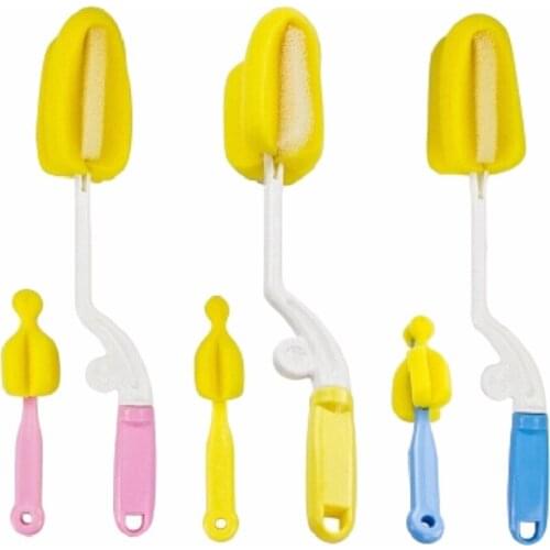 1Set new 360 Degree Rotating Spin Sponge Brush Baby Kids Children Milk Feeding Bottle Nipple Cleaning Scrubber Brushes