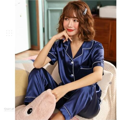New Womens Silk Pajamas Sets Summer Short Sleeve Pajama Sets Satin Pijamas Sleepwear Pyjamas Plus Size M-5XL 85kg Pink Nightwear