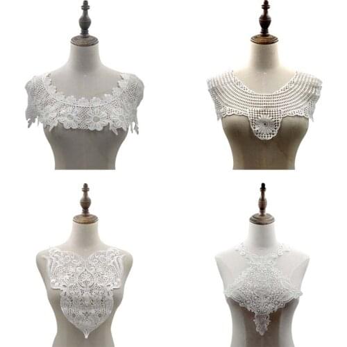 NEW White Lace Neckline Collar Fabric Embroidery DIY Sewing women Cloth Patch Accessories wedding dress Decor 4pattern