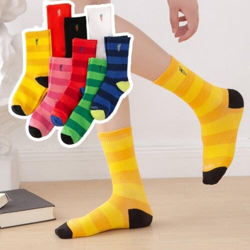 Card Fashion Crew Color Stripe Rainbow Carrot Dark Green Blue Navy Daucus Carota Vegetable British Style UK Wind Student College