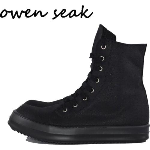 Owen Seak Arrival Men Casual Canvas Shoes High-TOP Ankle Lace Up Luxury Trainers Sneaker Boots Brand Zip Flats Shoes Black Big