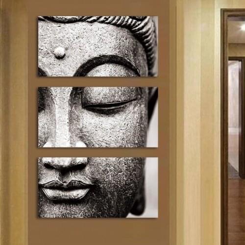 Religious Gray Buddha Statue Canvas Paintings Figure 3 Panels Buddhist Buddha Face Wall Art printings Picture Poster Home Decor
