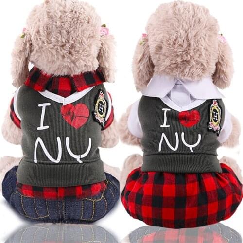 School Style Pet Dog Clothes for Small Dogs Cute Puppy Cat Couple Wear Uniform French Bulldog Dress Jumpsuit Pets Clothing Coat