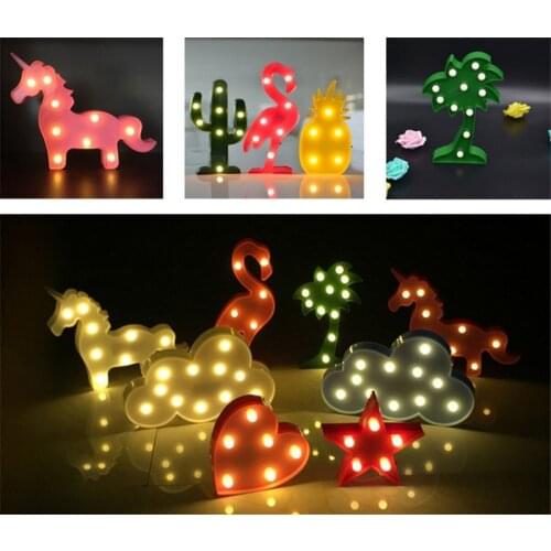 LED Table Night Light Marquee Unicorn Star Heart Flamingo Pineapple Christmas Coconut Tree Home Party Decoration 3D Desk Lamp