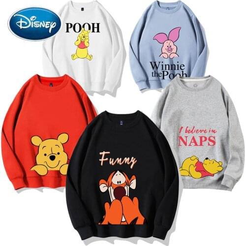 Disney Sweatshirt Winnie the Pooh Bear Piglet Tiger Cartoon Letter Print O-Neck Pullover Unisex Women Long Sleeve Tops 9 Colors