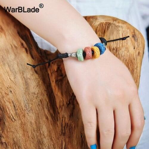 WarBLade Fashion Jewelry Natural Stone Lava Beads Bracelets Colorful Lava Stone Leather Bracelet Charms Wristband For Women Gift