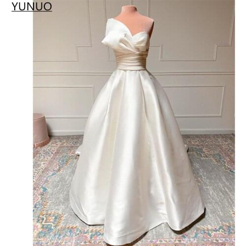 YUNUO Princess Satin One Shoulder Prom Dresses Draped A-line Evening Party Gowns Button Back robe de soirée de mariage платье