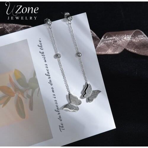 UZone 1 Pair Romantic Stainless Steel Butterfly Hanging Drop Earrings Cubic Zirconia Stud Earrings For Women Girls Gift Brincos