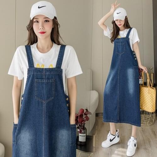 2021 Summer Denim Suspender Dress Large size 5XL All-match Loose Slit Sleeveless Dress Casual Overalls Clothes Long Jeans Dress