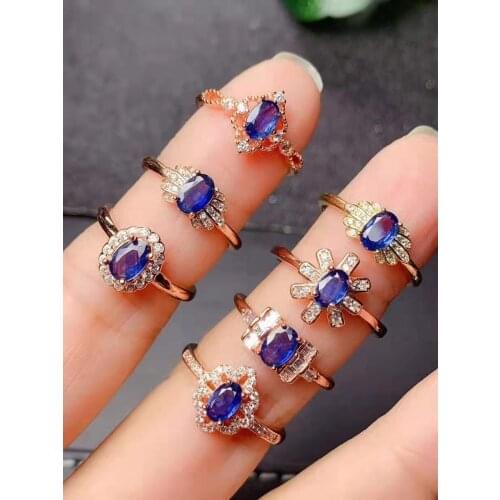 Natural Sapphire 925 Silver Jewelry Ring Women Fine Jewelry 1pc 4x6mm