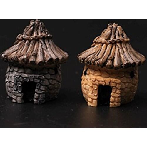 2pcs Stone House Miniatures Fairy Garden Decorations Micro Landscapes Resin Crafts Bonsai Figurine Garden Terrarium Accessories