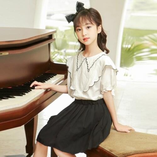 2 Piece/Set Girls Clothes Suit Summer Chiffon Casual Fashion Ruffles T Shirts And Skirts Teens Kids Clothing Daily Outfits