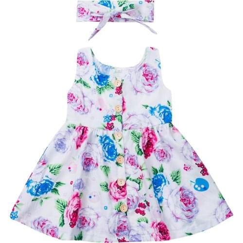 2020 Lovely Infant Baby Girl Floral Casual Dress Summer Bowknot Party Princess Dress Sundress +Headband 1-4Y