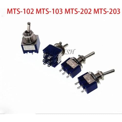 5PCS MTS-102 MTS-103 MTS-202 MTS-203 6A 125V Mini 3/6PIN ON-OFF/ON-OFF-ON Toggle Switches For Switching Lights Motors