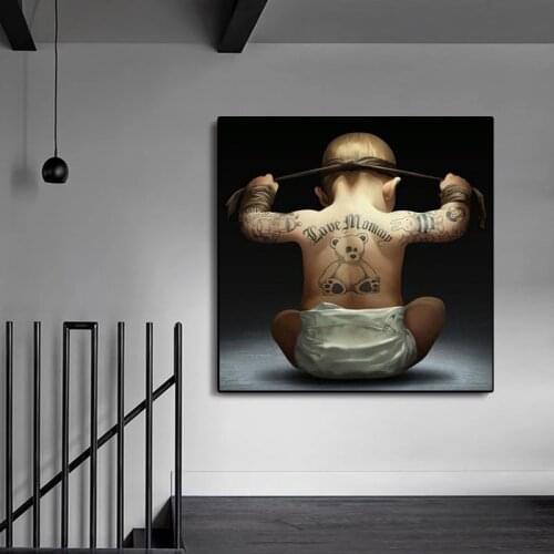 Abstract Cute Tattoos Babies Who Wear Diapers Canvas Painting Creative Personality Posters and Prints Wall Art Picture for Decor