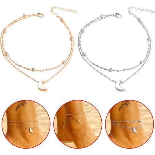 Beach Accessories Gift 2021 Ladies Anklet Fashion Popular Metal Moon Pendant Set Gold Silver Anklet Ankle Bracelet For Women