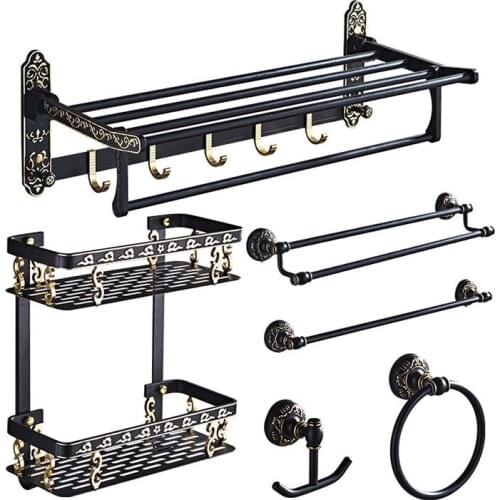 Black Space Aluminum Bath Hardware Sets Bathroom Accessories Set Towel Rack Soap Dish Toilet Paper Holder Towel Rack