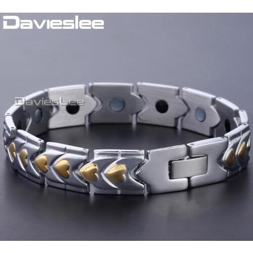 Davieslee Watch Band Heart Bracelet Mens Womens Wristband Bangle Link Chain Stainless Steel Gold Silver Color 12mm DKBM144