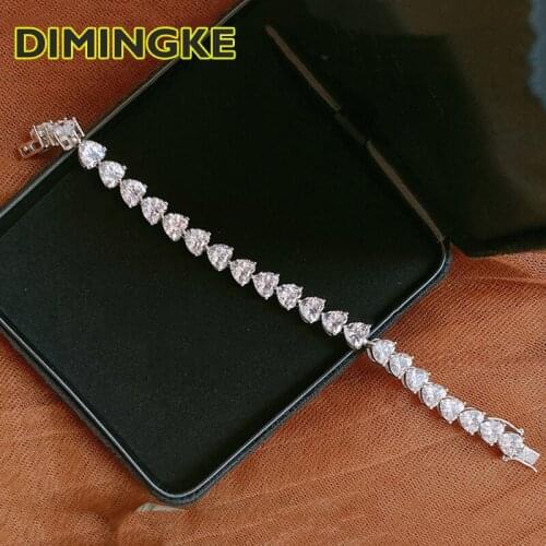 DIMINGKE Super Flash 7*7MM Love High Carbon Diamond Bracelet 100%-S925 Sterling Silver Jewelry Wedding Party Lover Gift