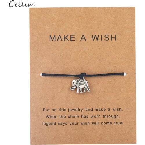 Retro Elephant Charm Bracelet Black Thread String Adjustable Friendship Bracelets for Women Men Kids Jewelry Gifts