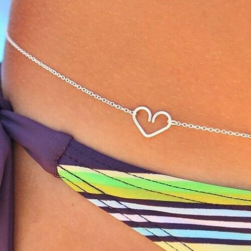 Women Waist Chain Hollow-out Heart Belly Body Chain Beach Bikini Chain Sexy Heart Shape Body Chain