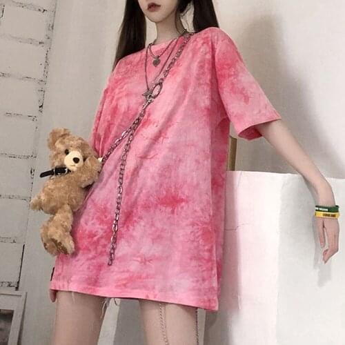 2021 Net Red Challenge Tie-Dye Short Sleeve Street Style Tie Dye Fashion Summer Casual Clothes Hip Hop Tops Tees