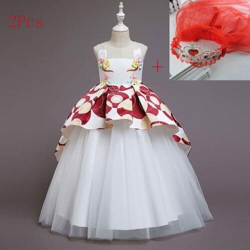 Red Dress Girls Dresses For Wedding Tulle Lace Long Girl Dress Party Christmas Dress Children Princess Costume For Kids New 2021