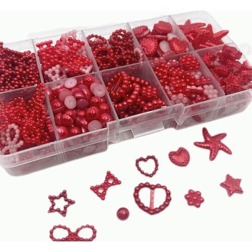 RED 1Box Flatback Beads Imitation Pearls Flatback For Art Scrapbooking Wedding Decoration Beads For DIY Jewelry Making