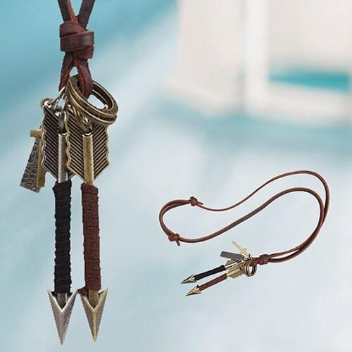 Fashion Mens Alloy Tone Arrow Pendant Leather Choker Charm Necklace