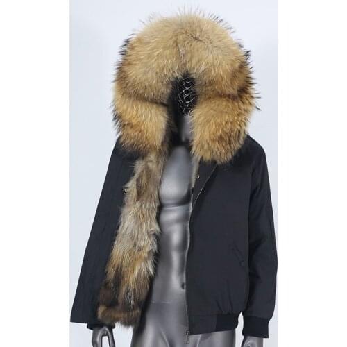 2021 Men Bomber Parka Waterproof Winter Jacket Natural Real Raccoon Fox Fur Coat Collar Hooded Thick Warm Fashion Streetwear