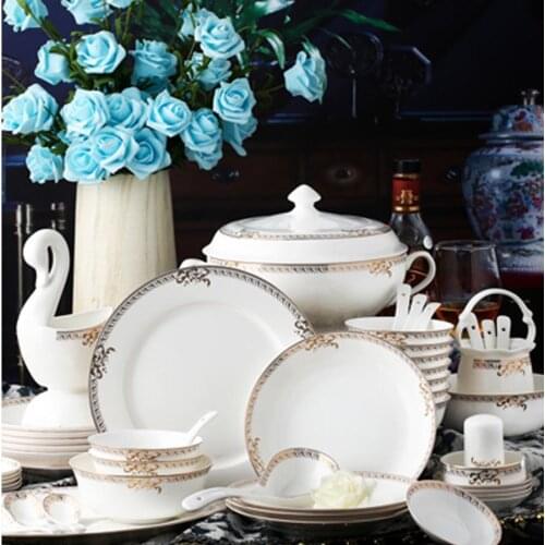 60 Heads jingdezhen ceramics Dinner Tableware Set chinese dishes Rice Bowl Salad Noodles Bowl Plate Dish Bowl tablewar dish set