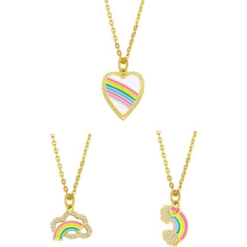 2021 New Fine Love Heart Rainbow Pendants CZ Crystal Zircon Copper Chain Necklaces Personality Design Party Jewelry Gift