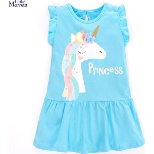 Frocks for Girls 2021 Summer Baby Girl Unicorn Print Vestiods Children Clothes Toddler Petal Sleeve Dresses for Kids 2-7 Years