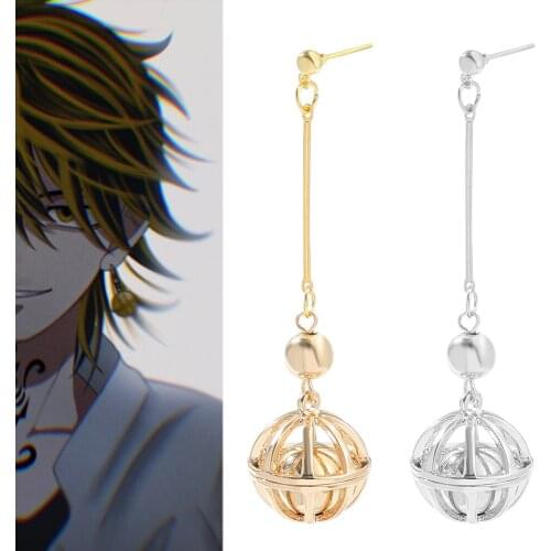 Hot Anime Tokyo Revengers Stud Earrings Kazutora Hanemiya Cartoon Character Peripheral Hollow Ball Pendant Dangle Jewelry Gift