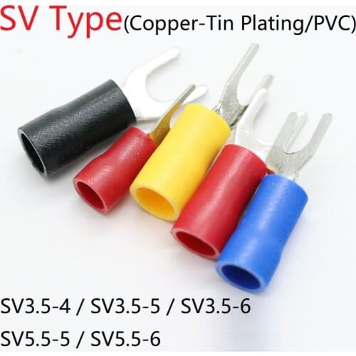 5pcs SV Type Wire Spring Terminal SV3.5 SV5.5 Fork U Y PVC Insulate Ferrules Block Spade Cold Press Cable End Crimp Connector