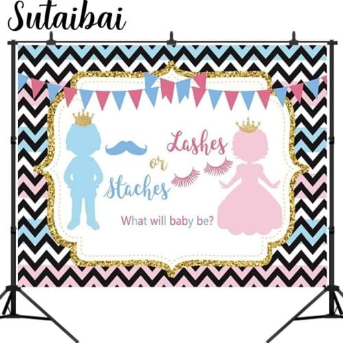 Lashes or Staches Gender Reveal Party Backdrop Pink or Blue Boy or Girl Baby Shower Photography Background Prince Princess Props