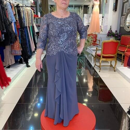 Luxurious Lace Mother Of Bride Dresses Beaded Sequins Chiffon Mother Of Groom Dresses Long Sleeves Formal Party Evening Gown