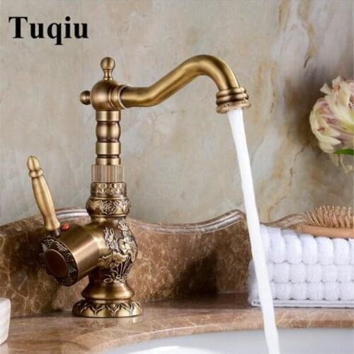 Art carved Europe style High quality total brass bathroom sink faucet hot and cold single lever sink tap