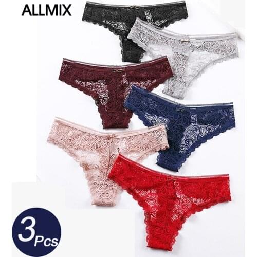 ALLMIX 3Pcs/lot Sexy Womens Hollow Out Lace Panties Seductive Thongs Low Waist Female Fashion Comfort Lady Lingerie G-String