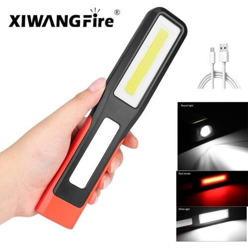 LED Torch USB Charging Lantern COB Working Inspection Light Swivel Hook Magnetic Flashlight for Camping Car Repair Maintenance