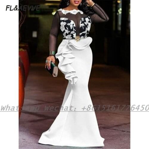 African Long Sleeve Evening Dress 2021 Mermaid Scoop lace Appliques Floor Length Formal Evening Gown for Women