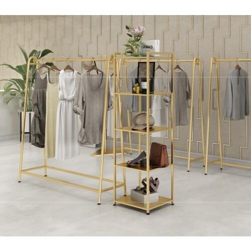 Clothes rack clothing store special display rack floor type iron shelf gold womens clothing pole middle island rack