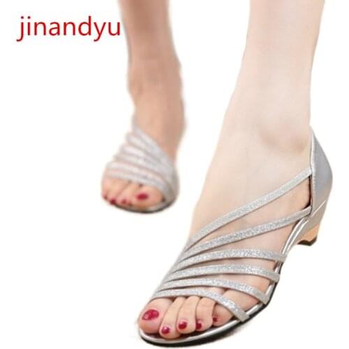 Women Sandals Kitten Heel Fashion Bling Bling Casual Party Heels Women Sexy Sliver Gold Heels Summer Shoes Peep Sandale A Bride