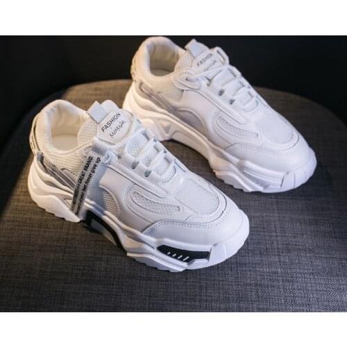 2021Fashion Korean Black Platform Sneakers Women Shoes Thick Sole White Chunky Sneakers Leather Spring Breathable Casual Shoes W
