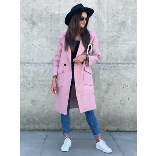 Autumn Women Long Coat Turn-down Pocket Long Sleeve Solid Black Female Coats 2021 New Winter Elegant Fashion Ladies Outerwear