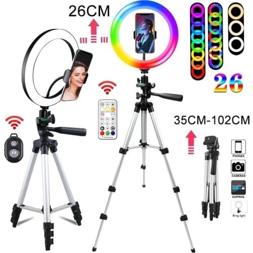 10" RGB LED RingLight Tripod RGB 33 Colors Dimmable Ring Fill Light with Lighting Stand Mobile Tripod for Makeup Youtube Live